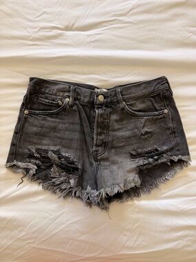 Free People Distressed Black Denim Cutoff Shorts